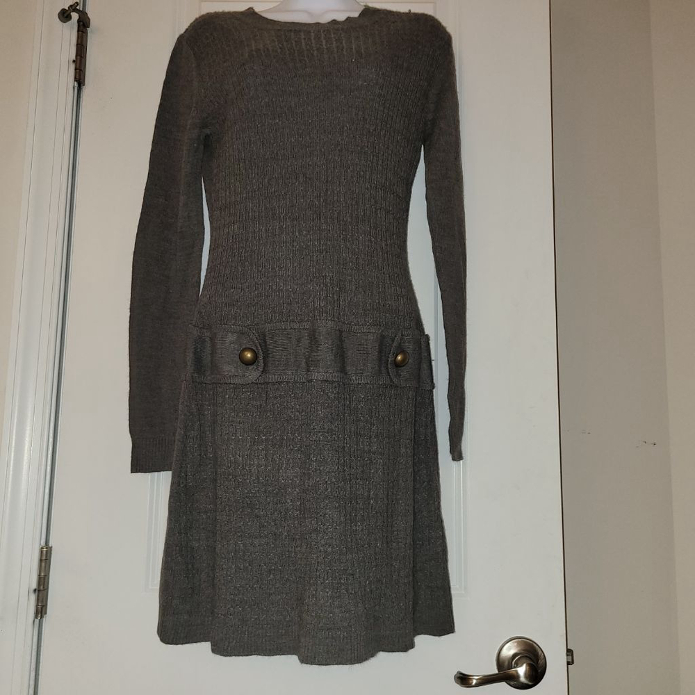 Women's Byer Gray Knit Sweater Dress with Gold Buttons Size M